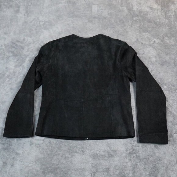 Raffaelo Women's Suede Leather Jacket Size XL Black Silver Zipper‎ Stylish READ - Picture 6 of 9